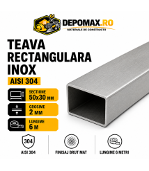 Teava rectangulara inox AISI 304, 50 x 30 x 2 mm, 6 metri